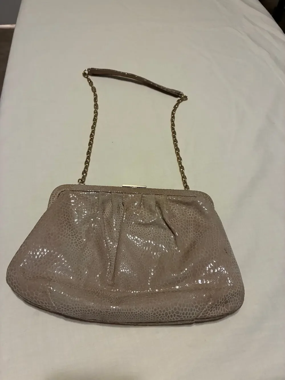 Y2K HOBO The Original Leather Frame Clutch Taupe Snakeskin Embossed Evening Bag